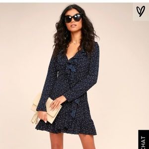 Lulu’s Spot on Navy Blue Polka Dot Wrap dress